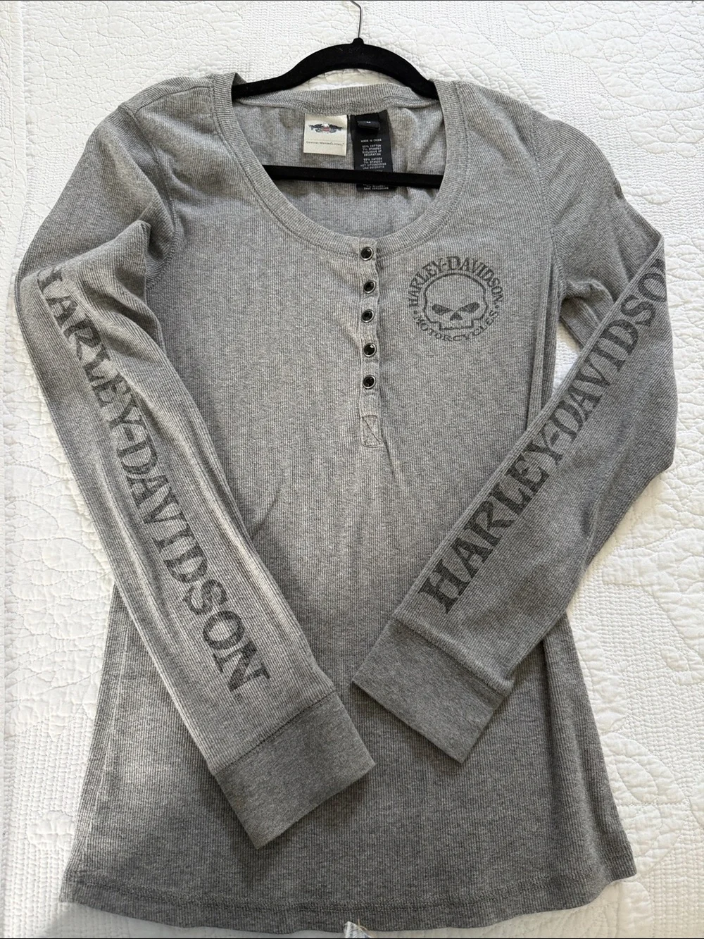 Harley-Davidson Gray Long-Sleeve Henley with Sleeve Logo